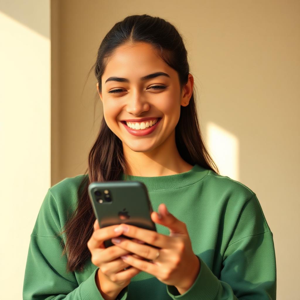 Pessoa feliz com celular